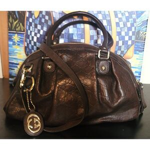 Gucci Brown Embossed Leather Shoulder Bag